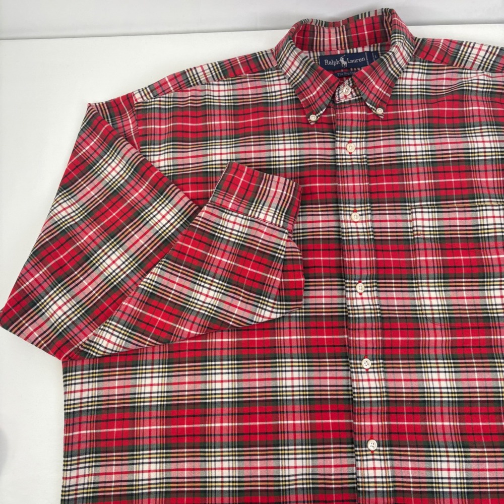 Vtg Ralph Lauren Men's The Big Oxford Shirt Red Plaid Button Down Heavyweight L